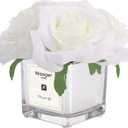 Nisoger Artificial White Silk Rose Bouquet in Vase - Faux Flower Arrangement for Home Decoration