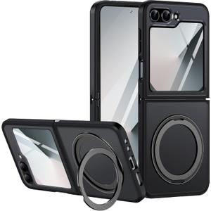 10 x Case for Samsung Galaxy Z Flip 6, Matte Cover with Stand, Anti-Scratch Translucent Back & TPU Connector, Z Flip6 5G Phone Case, Drop Resistance (Without Hinge+Matte Black)