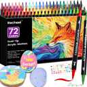 72 Colors Acrylic Paint Markers, Dual Tip with Fine Tip and Brush Tip Pens for Stone, Wood, Canvas, Glass, Ceramic, Metal, Rock, Fabric, DIY Art Projects