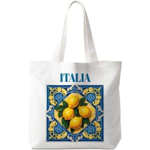 Lemons Fruits Food Tote Bag Gifts for Women, Canvas Aesthetic Reusable Grocery Bags Shopping Bags (Italy-lemon01)