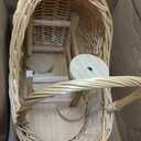 Wicker Baby Carriage for Baby Shower Vintage Wicker Stroller Woven Rattan Flower Basket Rustic Decorative Cart Storage with Handle for Floral Arrangement Wedding Photo Props(Wood Color,24 in)