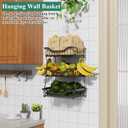 OKZEST 3-Tier Fruit Basket for Kitchen Counter, Wall-Hanging Fruit Bowl and Kitchen Countertop Organizer with 2 Banana Hooks, Fruit Storage Holder for Storing Potato Onion Snack Bread Fruit Vegetable