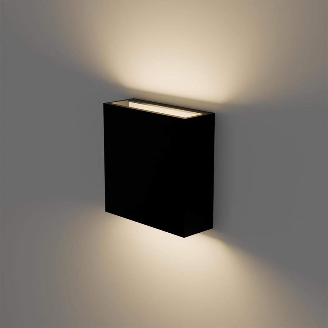 Modern LED Wall Sconce Outdoor Up Down Wall Lamp, Black Aluminum Waterproof Wall Lights Exterior Light Fixtures 450LM 3000K Hallway Wall Lighting for Porch Front Door Garden Yard Patio