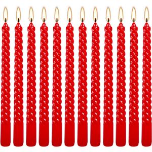 10 Inch Red Spiral Taper Candles Set of 12 Pack Unscented Dripless Candlesticks for Christmas,Dinner,Party,Brithday,Wedding and Home Decoration