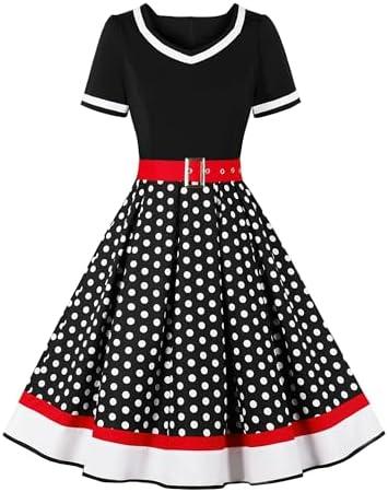 Nihsatin Vintage 1950s Retro Rockabilly Swing Dress Polka Dots Cocktail Dress with Belt, Extra Large, Black  Nihsatin Vintage 1950s Retro Rockabilly Swing Dress Polka Dots Cocktail Dress with Belt, Extra Large, Black