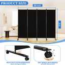 SUNALLY Room Divider 6FT Folding Privacy Screens with Lockable Wheels, 4 Panel Room Partition for Room Separator, 88" W Freestanding Portable Fabric Wall Dividers for Home Dorm Studio Office, Black