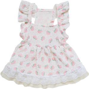 QWINEE Cute Flower Pattern Dog Dress Ruffle Trim Princess Dress Cat Vest Dress Lace Trim Summer Dress Pet Clothes for Small Medium Cats Dogs Kitten Puppy Pink A S
