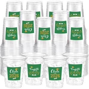 Amyhill 100 Pack 12oz Graduation Cups 2026 Graduation Decorations Disposable Plastic Cups Sturdy&Durable Drinkware for Class of 2026 Decorations Congrats Grad Party Favors Supplies (Green)