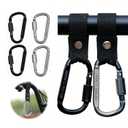 4 Pack Stroller Hooks, Carabiner Clips with Nylon Straps for Bicycle, Motorcycle, Wheelchair, Luggage, Scooter, Can be Used to Hang Diaper Bags, Helmets, Shopping Bags