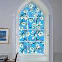 4 x Privacy Window Film,Floral Design Static Cling for UV Blocking & Heat Insulation, No-Glue Reusable for Home, Office, Bathroom & Glass Decor(23.6"78.7").