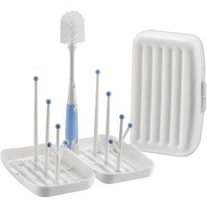 Travel Baby Bottle Drying Rack, Airplane Essentials Cleaning kit Organizer | Bottle Brush Cleaner, Drying Rack Compact, Large Capacity (Blue)