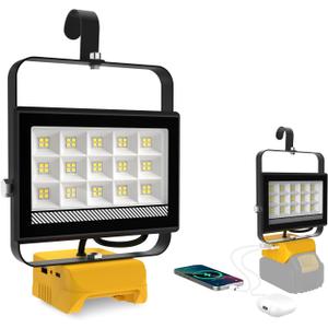 LED Work Light for Dewalt 20v Max Battery, 60W 6000LM Flashlight 20v, Flood Battery Light with USB & Type-C Charging and 140Pivoting Head for Jobsite, Garage, Camping, Emergency