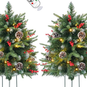 2 Pack Prelit Outdoor Christmas Tree 30 Inch, Remote Control Battery Operated with 100 Warm White Multi-Color Changing LED Lights, Small Pre-Decorated Green Xmas Tree for Pathway, Porch (Gold)