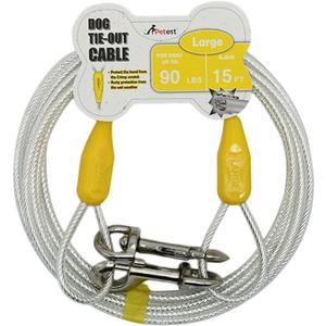 Petest 15ft Reflective Tie-Out Cable for Large Dogs Up to 90 Pounds (Yellow & Silver)