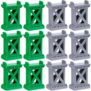 12 Pcs Train Bridge Pier Track Railway Accessories Multi Level Support Risers High Level Blocks Compatible All Major Brands, Grey+Green
