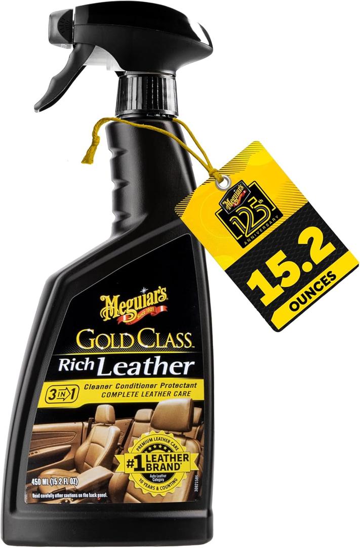 Meguiar's Gold Class Rich Leather Cleaner and Conditioner 3-in-1 Spray, Non-Greasy Car Leather Cleaner and Conditioner Treatment with Advanced UV Protection, 15.2 Oz Spray Bottle