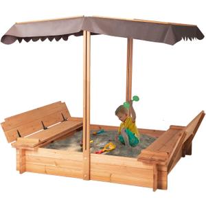 BIRASIL Wood Sandbox with Cover, Sand Box with 2 Bench Seats for Aged 3-8 Years Old, Sand Box for Backyard Garden, Beach Patio Outdoor (Natural Wood, 48 Inch)
