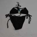 TASHEHE Women's Bikini Set High Cut Triangle Sexy Tie Swimsuit Two Piece Beads Shoulder Straps Bathing Suit - 433 / Black - Small