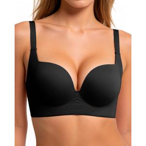 Womens Push Up Jelly Bras Wireless Balconette Bra Supportive Seamless Bralettes Everyday Comfort Tshirt Bra (Black, M)