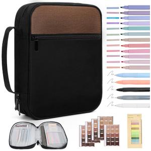 Bible Cover Bible Case for Men Canvas Carrying Cases Book Protector Case Bible Bag with Durable Handle Study Supplies Accessories Christian Gifts (Brown+Black, Large)