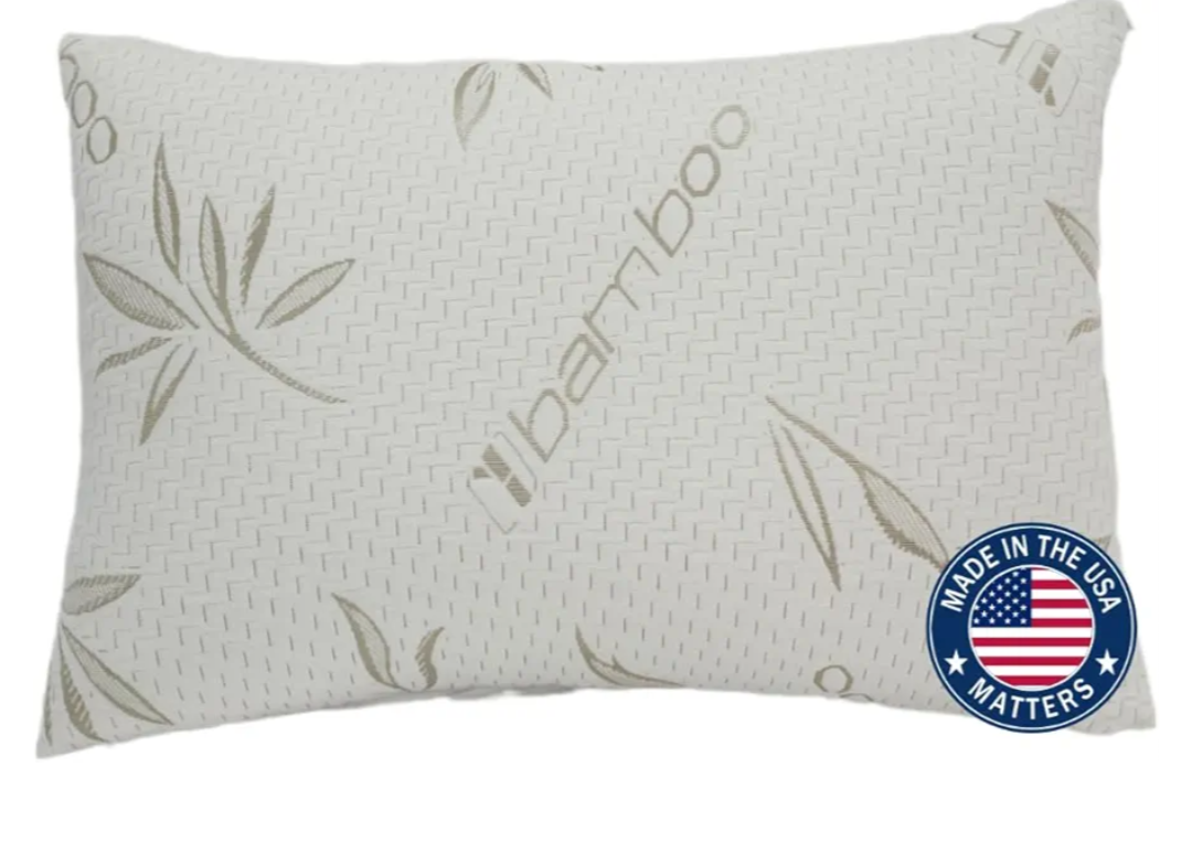 Green Leaf Collection - Shredded Memory Foam Pillows, Back & Side Sleepers, Adjustable with Zipper Green Viscose of Bamboo Cover, Soft Bed Pillow for Sleeping, Made in USA (18x27) White