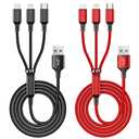 Multi Charging Cable, 4ft 2Pack Multi Phone Charger Cable Braided Universal 3 in 1 Charging Cord Extra Long Multiple USB Cable with USB C, Micro USB Port Connectors for Cell Phones and MoreRed+Black)