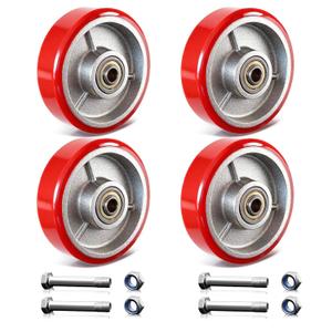 4 Inch Caster Wheels, Polyurethane on Cast Iron Wheel (Set of 4)- Heavy Duty Caster Wheels with 2000 lb Capacity, Industrial Casters Wheels for Cart Furniture Workbench