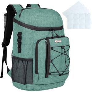 Backpack Coolers Insulated Leak Proof 30 Cans, Soft Sided Insulated Cooler Bags Ice Chest Backpack for Beach Travel Camping, with Reusable Ice Packs (Green)