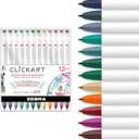 Zebra Pen CLiCKART Retractable Felt Tip Pen, Assorted Dark Ink Colors, 0.6mm Fine Point, Moisture Absorbing to Prevent Drying Out, No Bleed, Ideal for Journaling, Drawing and Writing, 12-Pack (69812)