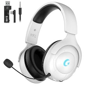Rumoon Wireless Gaming Headset for PS5, 2.4GHz Gaming Headset with Mic, 45H Battery, Surround Sound, Noise Cancelling Over Ear Headphones, for Xbox Needs 3.5mm Cable - White