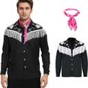 Cowboy Costume Adult Men with Scarf,Western Long Sleeve Fringe Shirt Outfits for Halloween Party Cosplay (Size Medium)
