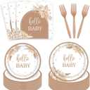 96pcs Boho Baby Shower Party Plates and Napkins Tableware Set for 24 Guests Bohemian Pampas Grass Floral Rainbow Arch Party Dinnerware Supplies Favors Decorations for Hello Baby Events