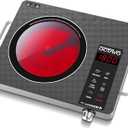 OCTAVO 1800 Watt Portable Infrared Burner, electric burner with 4 Hours Timer, Electric Hot Plate Touch Control Panel Adjustable Heating Power, Glass Cooktop for Cooking (Black+Silver)