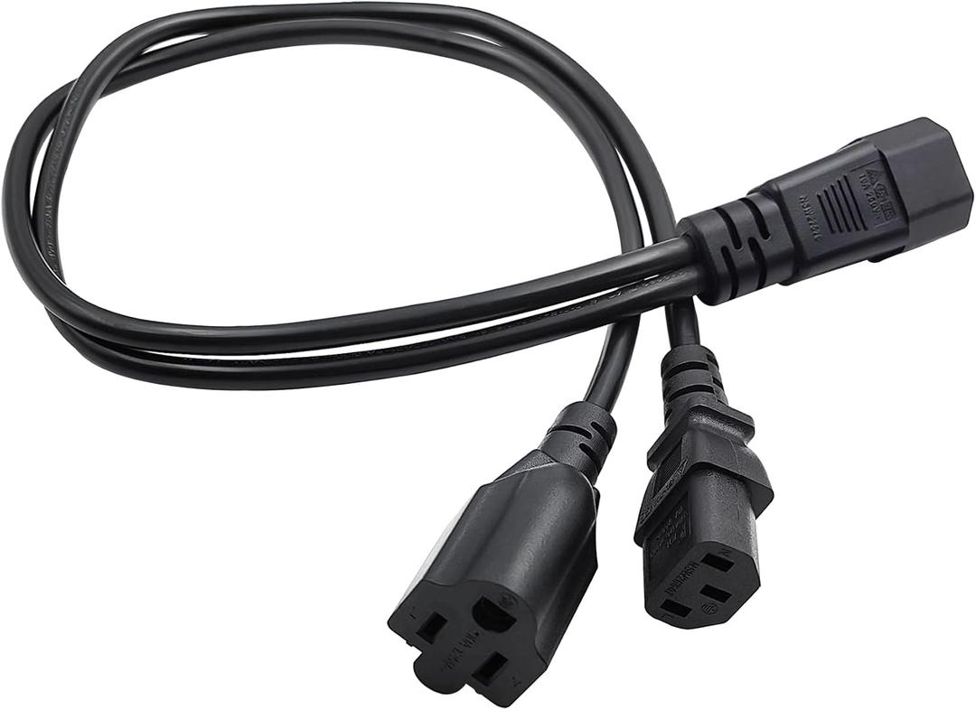 2ft C14 to C13+NEMA 5-15R Y Splitter Extension Power Cable Plug Cord
