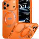 360 Magnetic Stand for iPhone 17 Pro Max Case,Fits MagSafe,Military Drop Protection,Build in Kickstand, Slim Shockproof Phone Cover for iPhone 17 Pro Max 6.9"(Matte Orange)