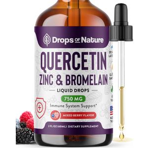 Quercetin with Bromelain & Zinc (5mg) Liquid Drops  Immune Support for Adults & Kids  Ultra-Concentrated Bioflavonoids  Immune Defense  Cellular Health  Vegan, Non-GMO, Gluten Free  2 Fl Oz