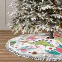 Christmas Dinosaur Christmas Tree Skirt 48 Inch Tree Skirt for Holiday Christmas Decorations Xmas Tree Skirt with White Fringed Border