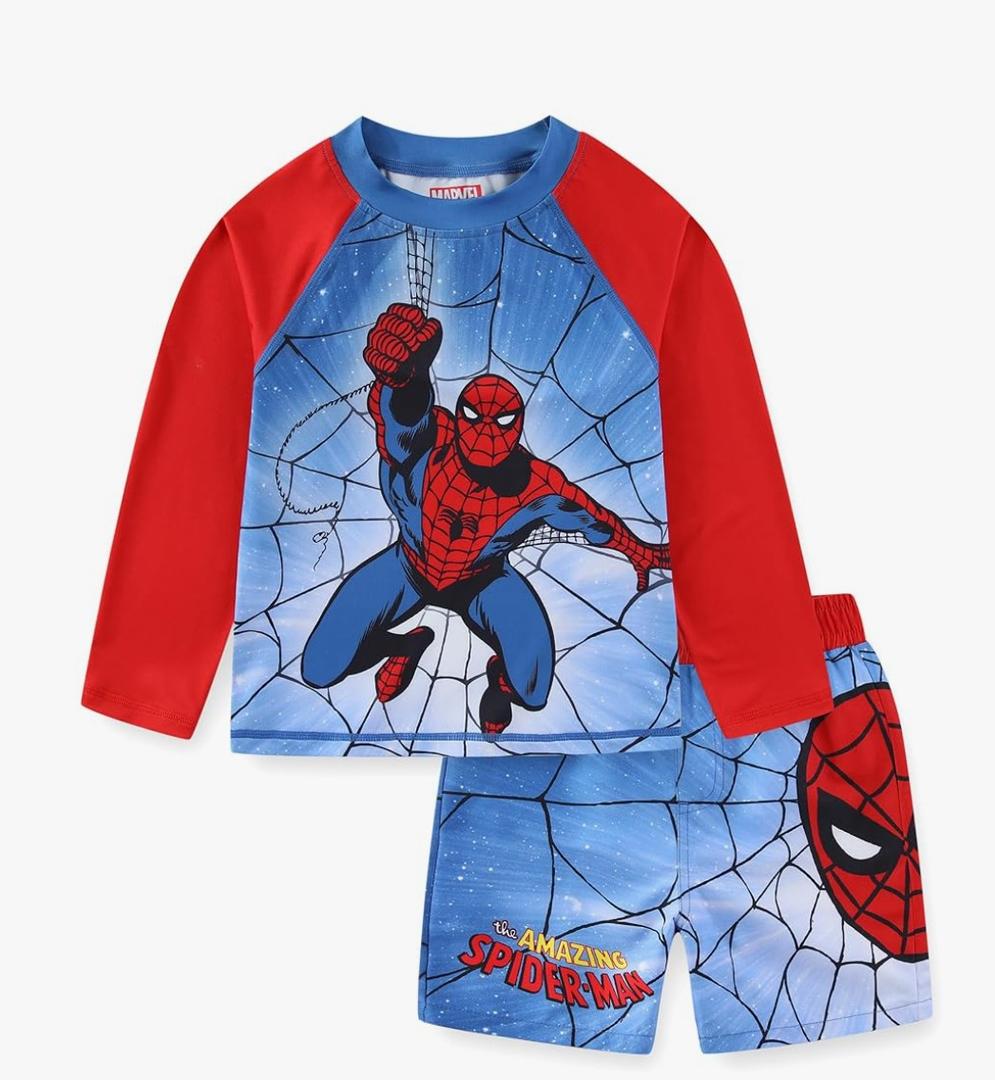 Marvel Spider-Man Boys UPF 50+ Rash Guard and Swim Trunks for Toddler and Big Kids, 12
