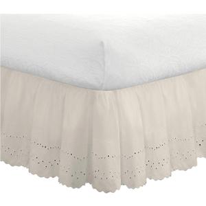 FRESH IDEAS Eyelet Bed Skirt Dust Ruffle Embroidered Details, Classic 14 Drop Length Gathered Styling, Twin, Ivory (FRE30014IVOR01)