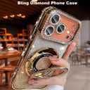 SMARTFOX Magnetic Kickstand Case for iPhone 16 with Glitter Lens Protector, Compatible with Magsafe, Luxury Bling Diamond Cover Glitter Rhinestone Phone Case Women (Gold, for iPhone 16 6.1")