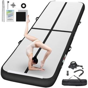 FBSPORT Inflatable Air Gymnastics Mat Training Mats 4/8 inches Thickness Gymnastics Tracks for Home Use/Training/Cheerleading/Yoga/Water with Pump (6.6ft*3.3ft*4in(2*1*0.1m), Black)