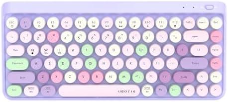 UBOTIE Portable Bluetooth Colorful Computer Keyboards, Wireless Mini Compact Retro Typewriter Flexible 84Keys Design Keyboard (Purple-Colorful)