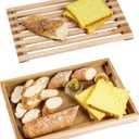 Wood Bread Cutting Board With Slicer, Crumb Tray and Holder - Serving Tray for Kitchen, Color Combination Design - For Cake, Bagels - 9.53" Wide x 1.46" Tall