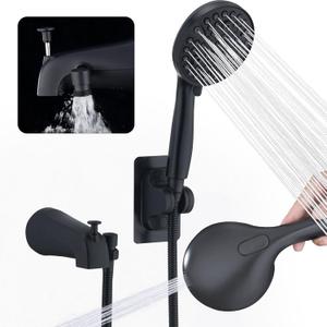 All Metal Bathtub Faucet with Stainless Steel Sprayer & Hose, 10 Settings Matte Black, Tub Spout with Diverter