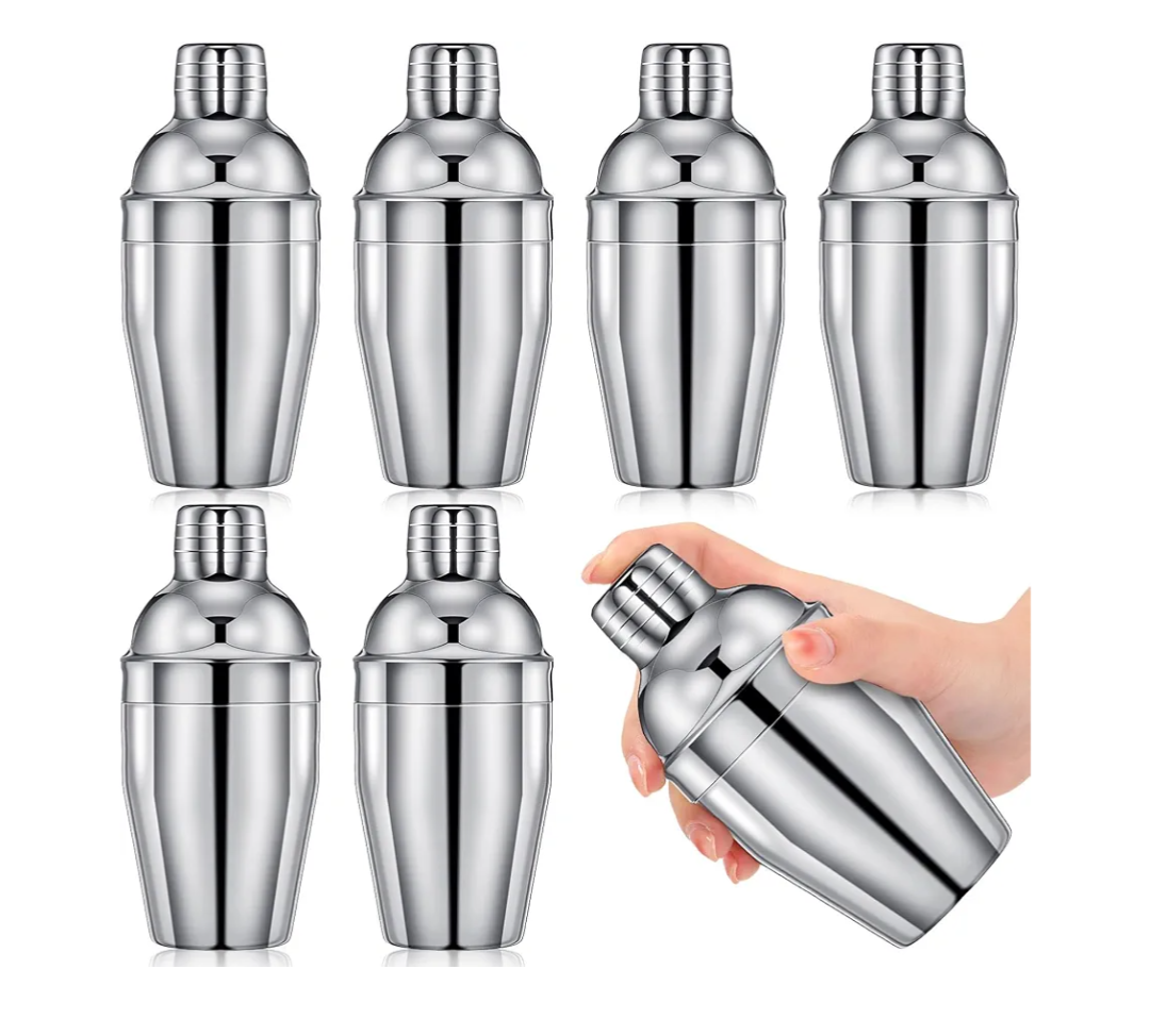 Nitial 6 Pcs Bar Cocktail Shaker Professional Stainless Steel Martini Drink Mixer with Built-in Strainer for Bartending No Leaks Boston Shaker for Bar Party Drink Mixing Tool(8 oz,Silver)