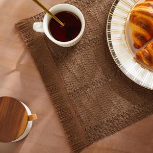 ZeeMart Macrame Style Boho Placemats Set of 4, Caramel Decorative Natural Farmhouse Cotton Woven Place Mats Home Decor for Kitchen Dining Table