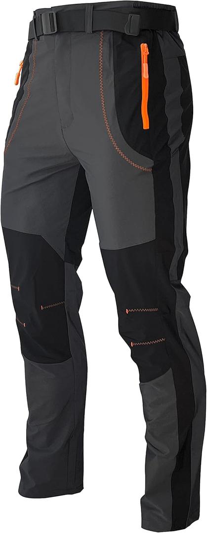 Mens Stretch Work Hiking Pants Quick Dry Lightweight Waterproof Outdoor Travel Climbing Fishing Pants (Large, Gray)