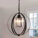 FRIXCHUR Farmhouse Chandelier Crystal Pendant Light Adjustable Hanging Light Fixtures Orb Globe Chandeliers for Kitchen Island Dining Room Foyer Bedroom (Black)