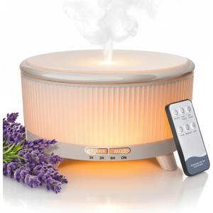 500ML Large Capacity Essential Oil Diffuser, Ultrasonic Aromatherapy Diffuser with 7 Color LED Lights with Remote Control, Cool Mist Humidifier, Timed Mist, Auto Shut-Off (Minimalist White)