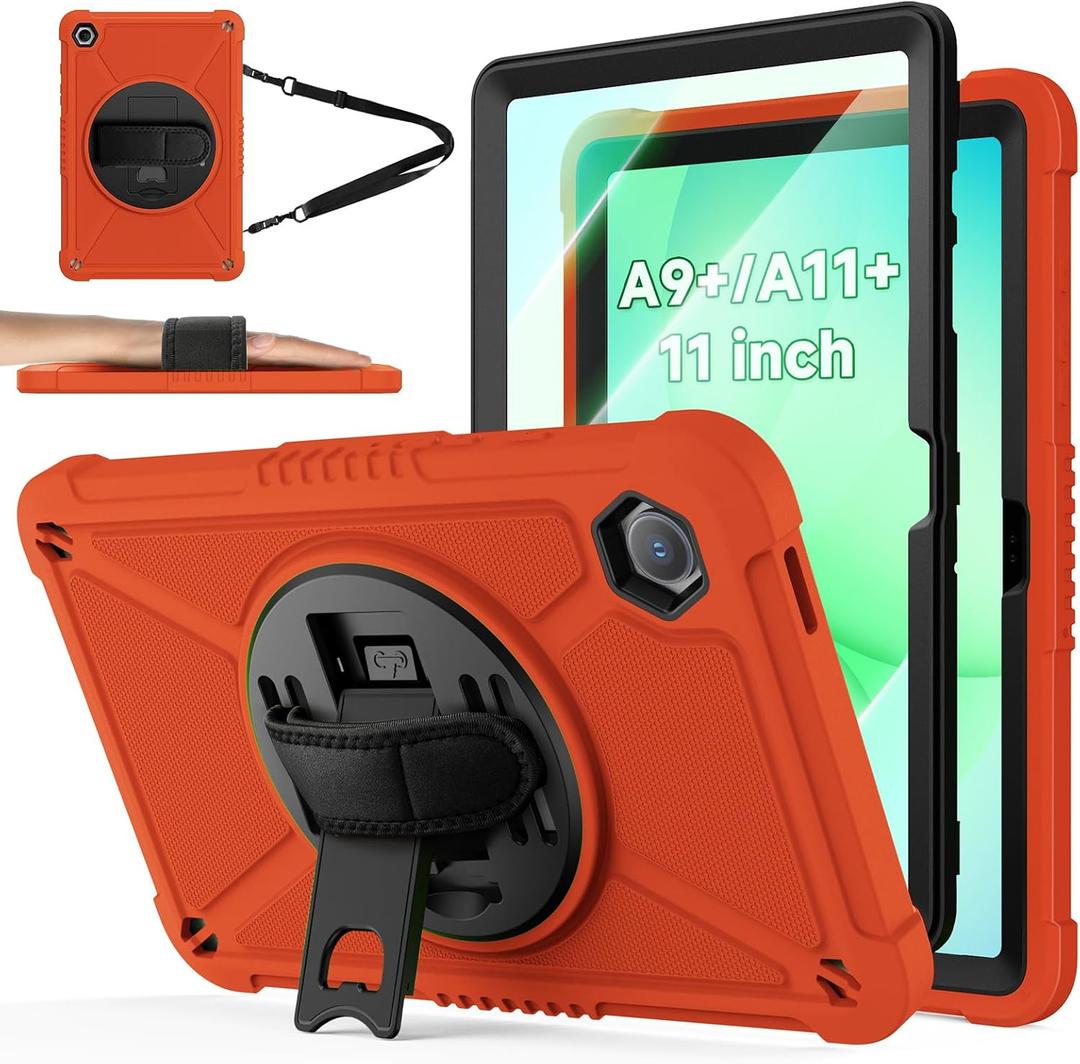 ZtotopCases for Samsung Galaxy Tab A11+ Plus/A9+ 11-Inch 2025/2023, Shockproof Hard Duty Case with Screen Protector+360 Rotating Hand Strap&Stand+Shoulder Strap for Tab A11+/A9 Plus Tablet, Red
